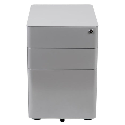 HZ-CHPL-01 Flash Furniture Modern 3-Drawer Mobile Locking Filing Cabinet With Anti-tilt Mechanism And Hanging Drawer For Legal & Letter Files (Color Gray) Designed To Fit Under Most Tables And Desks Replaceable Key Lock 250 Lbs Weight Capacity