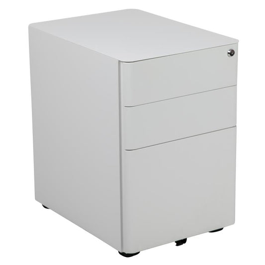 HZ-CHPL-01 Flash Furniture Modern 3-Drawer Mobile Locking Filing Cabinet With Anti-tilt Mechanism And Hanging Drawer For Legal & Letter Files(Color White) Designed To Fit Under Most Tables And Desks / 250 Lbs Weight Capacity