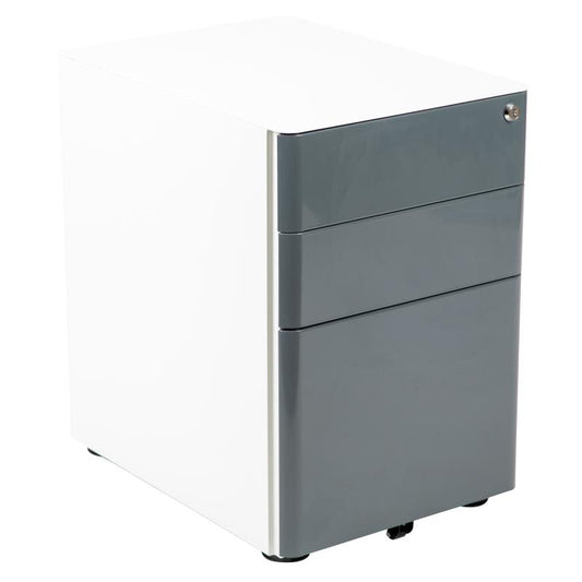 HZ-CHPL-02 Flash Furniture Modern 3-drawer Mobile Locking Filing Cabinet With Anti-tilt Mechanism & Letter/legal Drawer ( Color White With Charcoal Faceplate) Designed To Fit Under Most Tables And Desks / 250 Lbs Weight Capacity