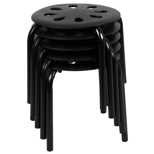 LE-S2 Flash Furniture Plastic Nesting Stack Stools, Black (5 Pack) Recommended For Preschool - Kindergarten Ages With 19 Gauge Steel Powder Coated Frame / 11.5"Height,