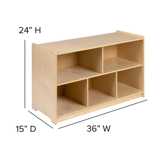 MK-STRG004-GG Flash Furniture Wooden 5 Section School Classroom Storage Cabinet - Safe, Kid Friendly Design -(Natural) For Commercial Or Home Use With 50 Lbs Shelf Weight Capacity / 36W x 15D x 24H