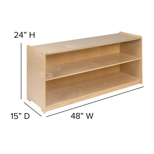 MK-STRG005-GG Flash Furniture Wooden 2 Section School Classroom Storage Cabinet - Safe, Kid Friendly Design - (Natural) For Commercial Or Home Use With 50 Lbs Shelf Weight Capacity / 48W x 15D x 24H