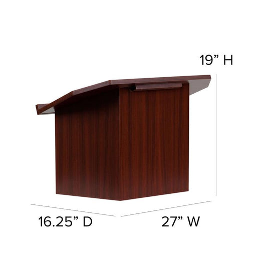 MT-M8833-LECT Flash Furniture Foldable Tabletop Lectern In Mahogany Recommended For Traveling Speaker With 27"W Slanted Tabletop / 27W x 16.25D x 19H / 50 Lbs Weight Capacity