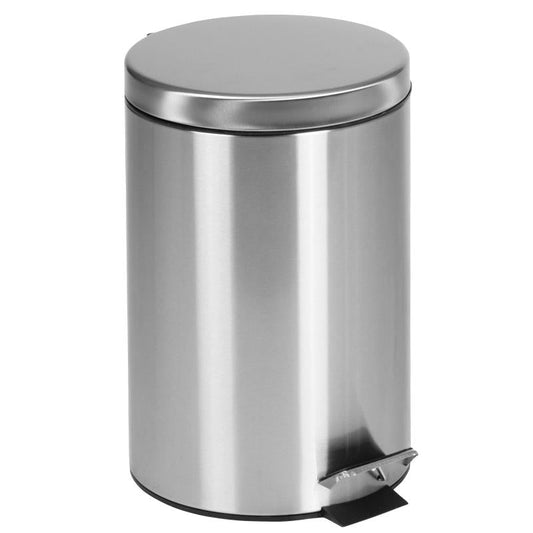 PF-H008A Flash Furniture 12L Round Stainless Steel Step Trash Can for Bathrooms, Home Office and Bedrooms, Comes with Imprint Resistant Soft Close and Fully Assembled for Immediate Use - Dimensions: 10" X 15.5" X 12"