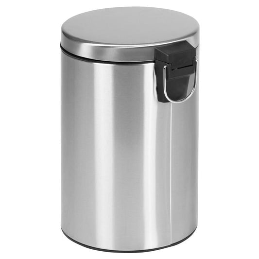 PF-H008A Flash Furniture 12L Round Stainless Steel Step Trash Can for Bathrooms, Home Office and Bedrooms, Comes with Imprint Resistant Soft Close and Fully Assembled for Immediate Use - Dimensions: 10" X 15.5" X 12"