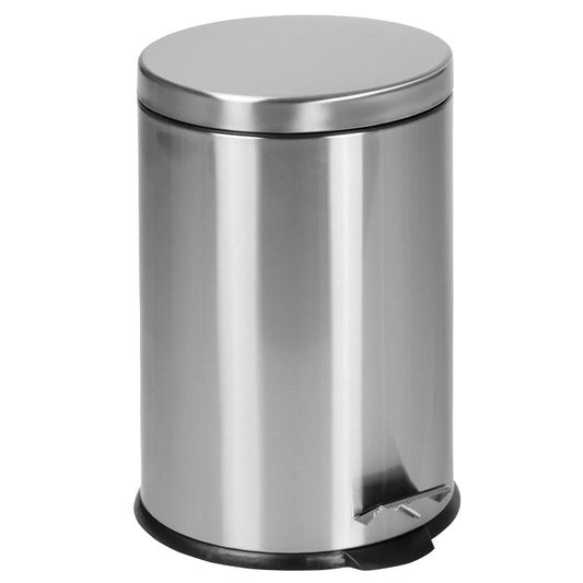 PF-H008A Flash Furniture 20L Round Stainless Steel Step Trash Can for Bathrooms, Home Office and Bedrooms, Comes with Soft Close Lid, Fingerprint Resistant Finish and Fully Assembled for Immediate Use - Dimensions: 11.5” X 18” X 13.5”
