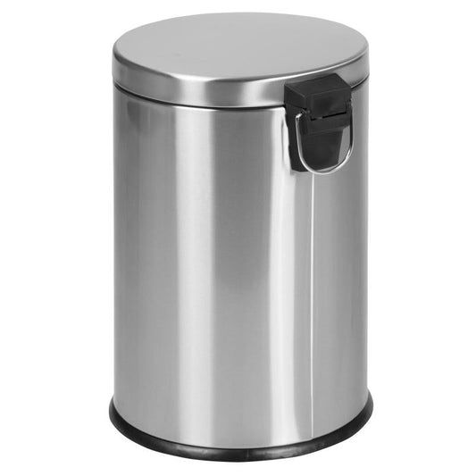 PF-H008A Flash Furniture 20L Round Stainless Steel Step Trash Can for Bathrooms, Home Office and Bedrooms, Comes with Soft Close Lid, Fingerprint Resistant Finish and Fully Assembled for Immediate Use - Dimensions: 11.5” X 18” X 13.5”