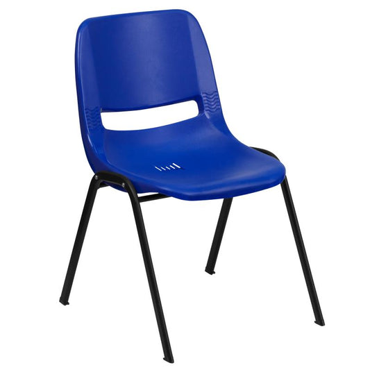 RUT-12 Flash Furniture Hercules Series Kid's Navy Ergonomic Shell Stack Chair (Black Frame) And 12" Seat Height Recommended For Preschool - Kindergarten Ages Made Of Black Powder Coated Frame With Non-marring Plastic Floor Glides / 440 Lb. Weight Capacity
