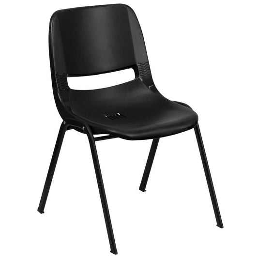 RUT-12 Flash Furniture Hercules Series Kid's Black Ergonomic Shell Stack Chair (Black Frame) 12" Seat Height, Recommended For Preschool - Kindergarten Ages Made Of Black Powder Coated Frame With Non-marring Plastic Floor Glides / 440 Lb. Weight Capacity