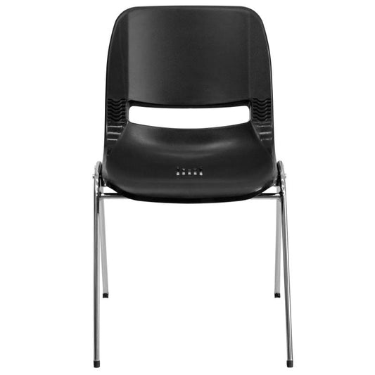 RUT-14 Flash Furniture Hercules Series Kid's Black Ergonomic Shell Stack Chair (Chrome Frame) And 14" Seat Height Recommended For Grades K - 2 With Vented Back Allows Air Circulation And Dry Assisting Drain Holes / 440 Lb. Weight Capacity