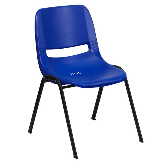 RUT-14 Flash Furniture Hercules Series, Kid's Navy Ergonomic Shell Stack Chair With Black Frame And 14" Seat Height Recommended For Grades K - 2 With Vented Back Allows Air Circulation And Dry Assisting Drain Holes / 440 Lb. Weight Capacity