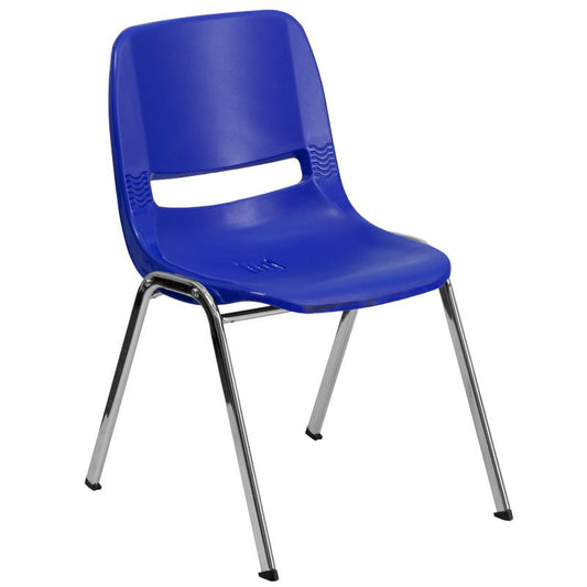RUT-14 Flash Furniture Hercules Series, Kid's Navy Ergonomic Shell Stack Chair (Chrome Frame) And 14" Seat Height Recommended For Grades K - 2 With Vented Back Allows Air Circulation And Dry Assisting Drain Holes / 440 Lb. Weight Capacity