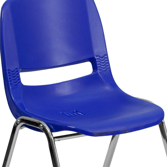 RUT-14 Flash Furniture Hercules Series, Kid's Navy Ergonomic Shell Stack Chair (Chrome Frame) And 14" Seat Height Recommended For Grades K - 2 With Vented Back Allows Air Circulation And Dry Assisting Drain Holes / 440 Lb. Weight Capacity