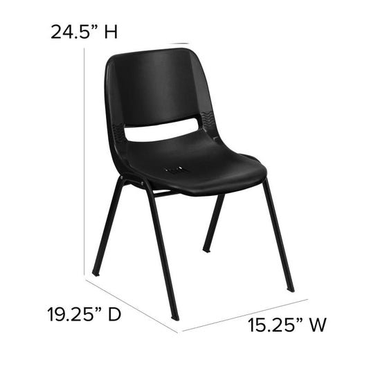 RUT-14 Flash Furniture Hercules Series Kid's Black Ergonomic Shell Stack Chair  (Black Frame) And 14" Seat Height Recommended For Grades K - 2 With Vented Back Allows Air Circulation And Dry Assisting Drain Holes / 440 Lb. Weight Capacity