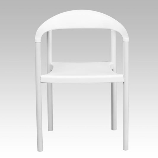 RUT-418 Flash Furniture Hercules Series White Plastic Cafe Stack Chair Designed For Commercial Use Made Of Injection Molded Material And Heavy Duty Metal Leg Construction With 1000 Lb. Weight Capacity