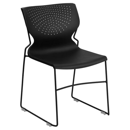 RUT-438 Flash Furniture Hercules Series , Black Full Back Stack Chair With Black Powder Coated Frame Designed For Commercial Use Features Supportive Front Cross Brace / 661 Lb. Weight Capacity