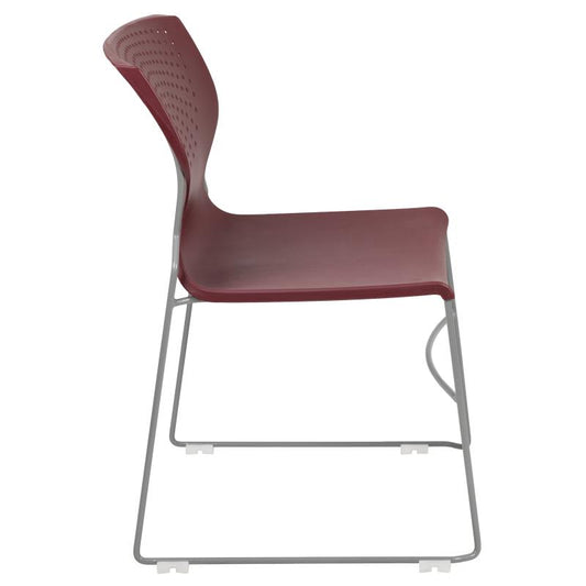 RUT-438 Flash Furniture Hercules Series, Burgundy Full Back Stack Chair With Gray Powder Coated Frame Designed For Commercial Use Features Perforated Back Allows Air Circulation And Supportive Front Cross Brace / 661 Lb. Weight Capacity