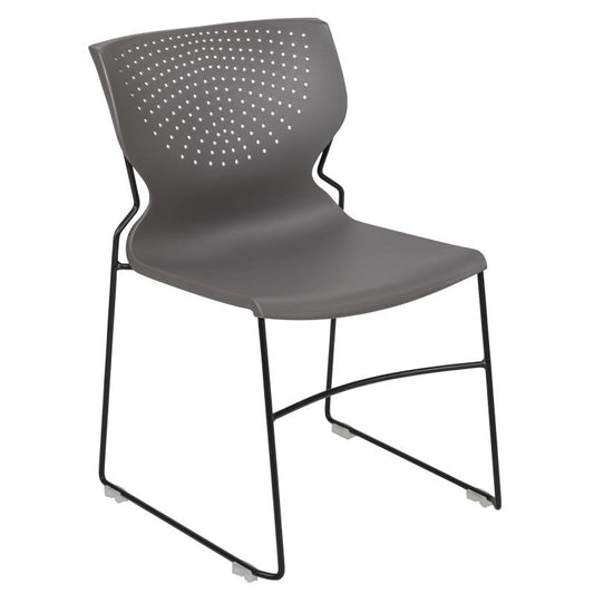 RUT-438 Flash Furniture Hercules Series, Gray Full Back Stack Chair With Black Powder Coated Frame Designed For Commercial Use Features Perforated Back Allows Air Circulation And Supportive Front Cross Brace / 661 Lb. Weight Capacity