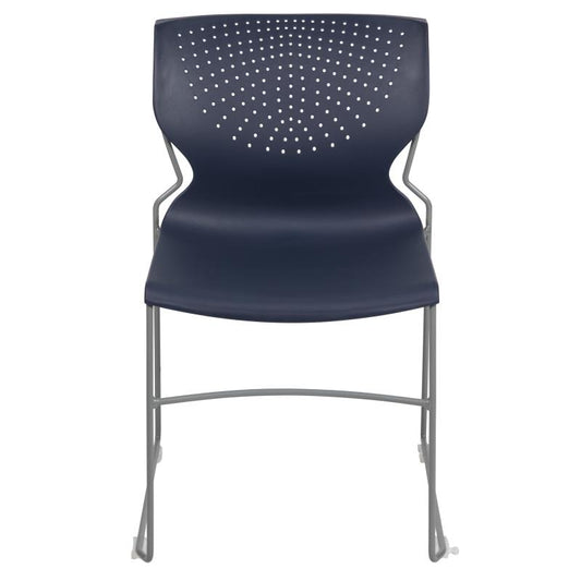 RUT-438 Flash Furniture Hercules Series, Navy Full Back Stack Chair With Gray Powder Coated Frame Designed For Commercial Use Features Perforated Back Allows Air Circulation And Supportive Front Cross Brace / 661 Lb. Weight Capacity