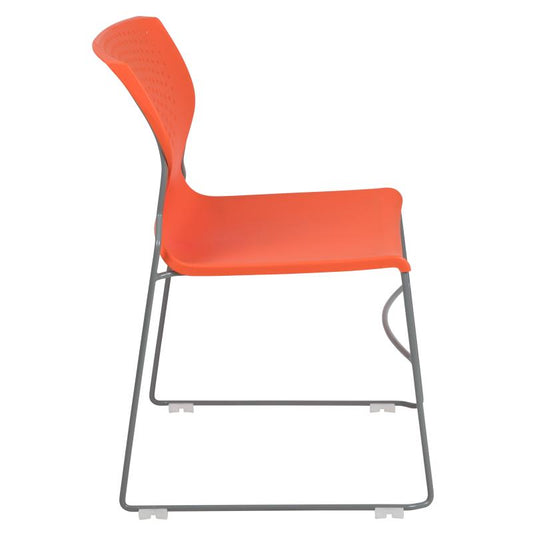 RUT-438 Flash Furniture Hercules Series, Orange Full Back Stack Chair With Gray Powder Coated Frame Designed For Commercial Use Features Perforated Back Allows Air Circulation And Supportive Front Cross Brace / 661 Lb. Weight Capacity