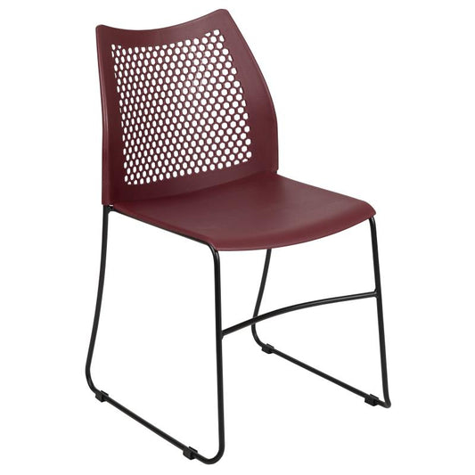 RUT-498A Flash Furniture Hercules Series, Burgundy Stack Chair With Air-vent Back And Black Powder Coated Sled Base Designed For Commercial Use Features Supportive Front Cross Brace / 661 Lb. Weight Capacity