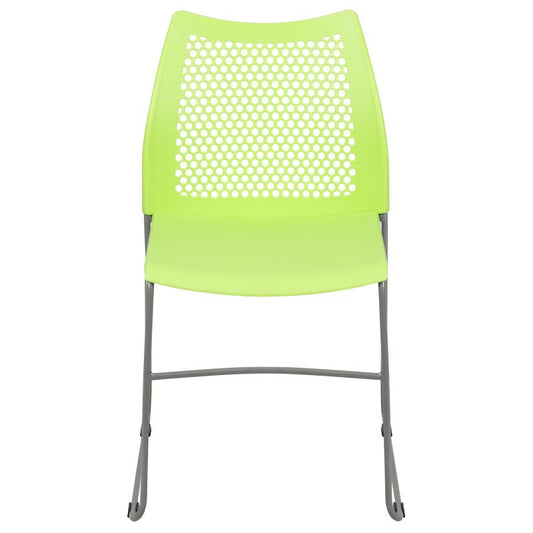 RUT-498A Flash Furniture Hercules Series , Green Stack Chair With Air-vent Back And Gray Powder Coated Sled Base Designed For Commercial Use Made Of Metal Frame Material / 661 Lb. Weight Capacity