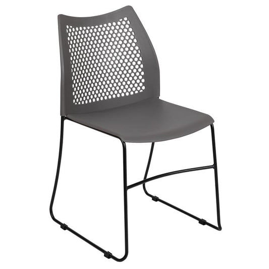 RUT-498A Flash Furniture Hercules Series, Gray Stack Chair With Air-vent Back And Black Powder Coated Sled Base Designed For Commercial Use Features Supportive Front Cross Brace / 661 Lb. Weight Capacity