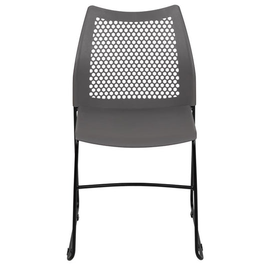 RUT-498A Flash Furniture Hercules Series, Gray Stack Chair With Air-vent Back And Black Powder Coated Sled Base Designed For Commercial Use Features Supportive Front Cross Brace / 661 Lb. Weight Capacity