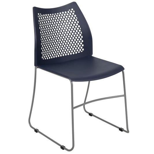 RUT-498A Flash Furniture Hercules Series, Navy Stack Chair With Air-vent Back And Gray Powder Coated Sled Base Designed For Commercial Use Features Supportive Front Cross Brace / 661 Lb. Weight Capacity