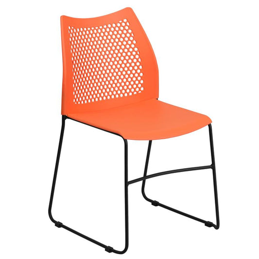 RUT-498A Flash Furniture Hercules Series, Orange Stack Chair With Air-vent Back And Black Powder Coated Sled Base Designed For Commercial Use Features Supportive Front Cross Brace / 661 Lb. Weight Capacity