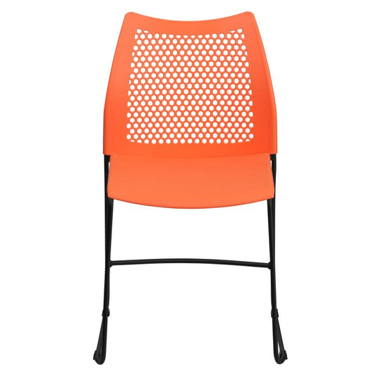RUT-498A Flash Furniture Hercules Series, Orange Stack Chair With Air-vent Back And Black Powder Coated Sled Base Designed For Commercial Use Features Supportive Front Cross Brace / 661 Lb. Weight Capacity