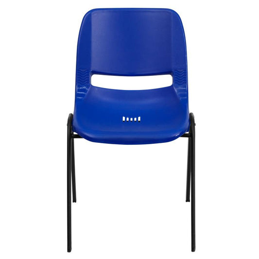RUT-EO1 Flash Furniture Hercules Series Blue Ergonomic Shell Stack Chair With Black Frame Designed For Commercial Use Features Vented Back And Seat Drain Holes Assist In Drying / 880 Lb. Weight Capacity /17.75W x 15.5D x 17.75H