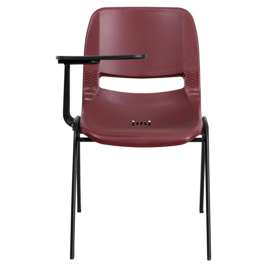 RUT-EO1 Flash Furniture Burgundy Ergonomic Shell Chair With Right Handed Flip-up Tablet Arm Designed For Commercial Use Made Of Gray Powder Coated Frame Finish With Plastic Floor Glides / 880 lb. Weight Capacity