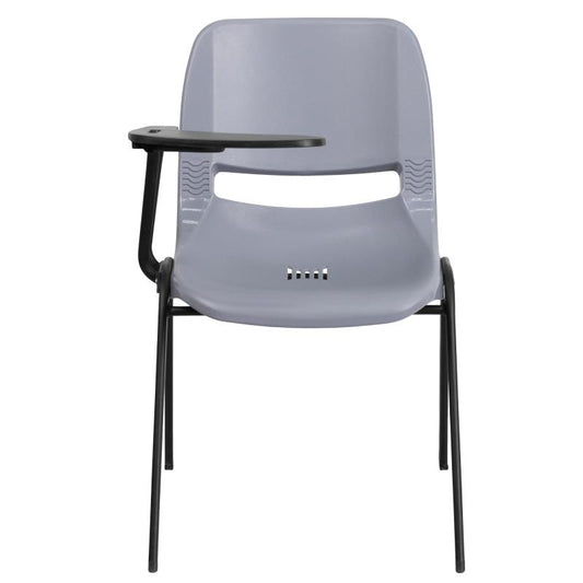 RUT-EO1 Flash Furniture Gray Ergonomic Shell Chair With Right Handed Flip-up Tablet Arm Designed For Commercial Use Made Of Gray Powder Coated Frame Finish With Plastic Floor Glides / 880 lb. Weight Capacity