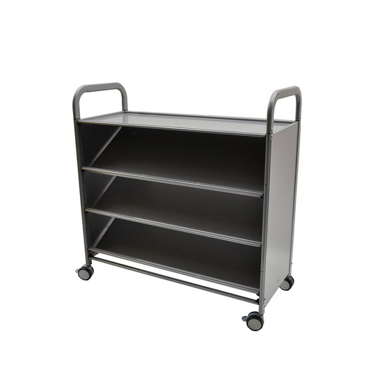 Sset0244 Gratnells Callero Plus Tilting Shelf Cart In Silver For Educational Storage Use Designed With Tilted Trays For Easy Display Of Contents And Easy Access To Contents, With Castors And Brakes For Stability - Dimensions: 27.2 × 16.9 × 41.5 In