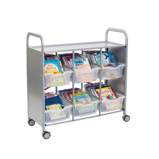 Sset1644 Gratnells Callero Plus Library Cart In Silver With Six Deep Trays For Educational And Art Materials Storage Use Designed With Deep Trays With Plenty Of Clearance Allow Varying Sizes Of Books To Be Stored - Dimensions: 40.20 X 16.90 X 41.50