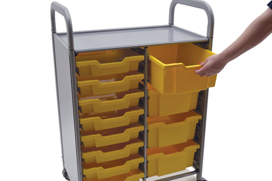 Sset1844 Gratnells Callero Plus Double Cart In Silver With Eight Shallow Trays And Four Deep Trays For Educational Storage Use Designed With Ample Storage With Large Castors And Brakes For Stability - Dimensions: 27.2 × 16.9 × 41.5 In
