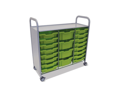 Sset2144 Gratnells Callero Plus Treble Cart In Silver With 16 Shallow Trays And Four Deep Trays For Educational Storage Use Designed With Ample Storage With Large Castors And Brakes For Stability - Dimensions: 40.2 × 16.9 × 41.5 In