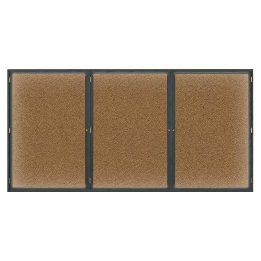 UV106WI UVP Inc. Enclosed Bulletin Board Triple Door, Wood Corkboard