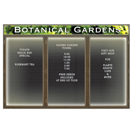 UV2637HDI Uvp Inc. Letterboard Enclosed Illuminated, Stained Wood Frame, Triple Door, Felt Or Vynil Surface W/ Header