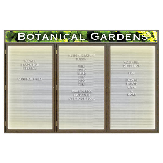 UV2637HDI Uvp Inc. Letterboard Enclosed Illuminated, Stained Wood Frame, Triple Door, Felt Or Vynil Surface W/ Header