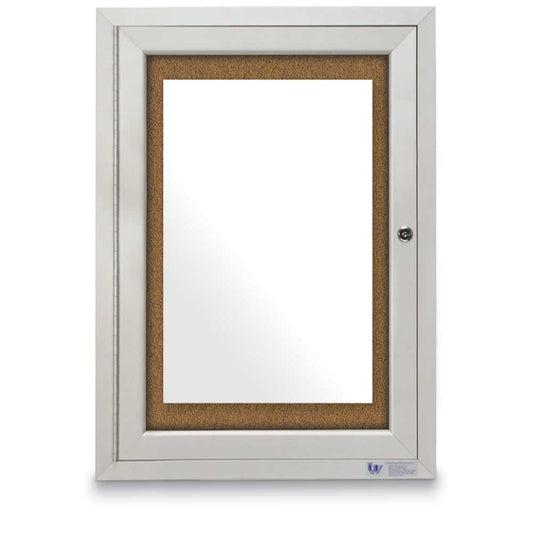 UV3001824 Uvp Inc. Enclosed Cork Board Single Door, 1" Wide Satin Aluminum Main Frame, Self-Sealing Natural Corkboard
