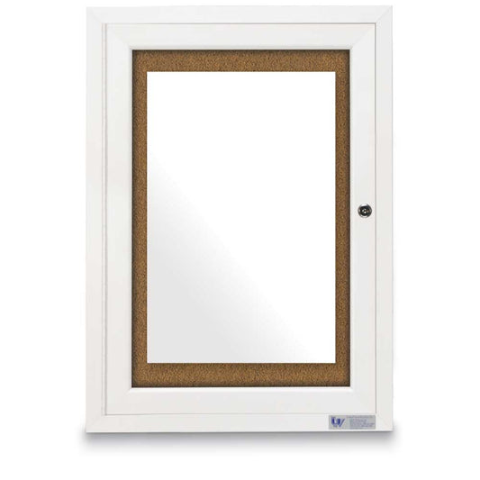 UV3001824 Uvp Inc. Enclosed Cork Board Single Door, 1" Wide Satin Aluminum Main Frame, Self-Sealing Natural Corkboard