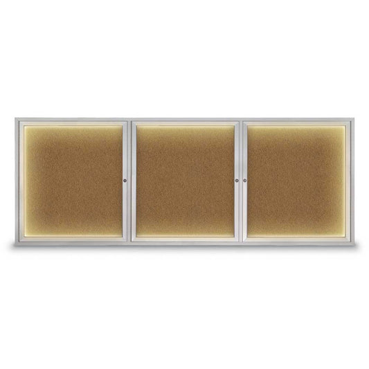 UV3065I Uvp Inc. Corkboard Enclosed Mitered Satin Aluminum Frame, Self-Sealing Surface, Triple Door, Illuminated