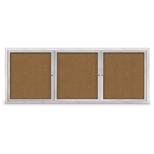 UV3065RCD Uvp Inc. Corkboard Recessed, Mitered Satin Aluminum Frame, Lockable Triple Door