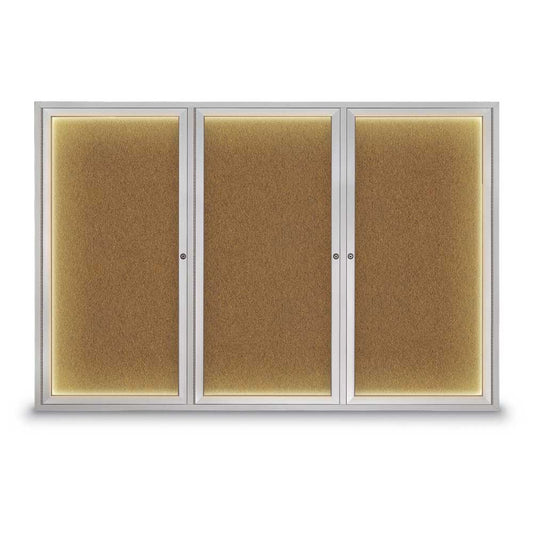 UV319I Uvp Inc. Corkboard Enclosed Satin Aluminum Frame, Self-Sealing Surface, Lockable Triple Door, Illuminated