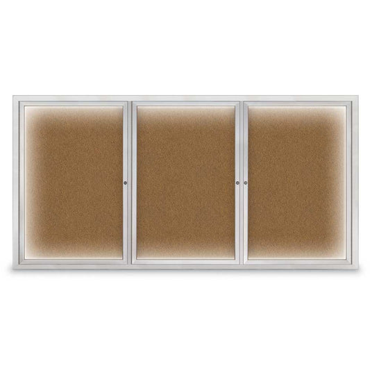 UV320IRCD Uvp Inc. Enclosed Bulletin Board Mitered Stain Aluminum Frame, Lockable Triple Door, Illuminated