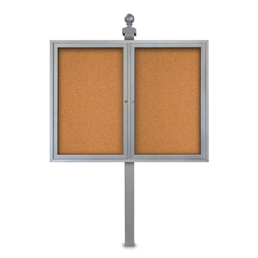 V404OPST UVP Inc. Post Sign Ornate Single Door Enclosed Aluminum, Silver Satin/Black Satin Frame Colors