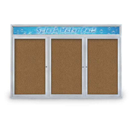 UV434H Uvp Inc. Corkboard Enclosed Traditional Style Mitered Satin Aluminum Frame, Triple Door With Header