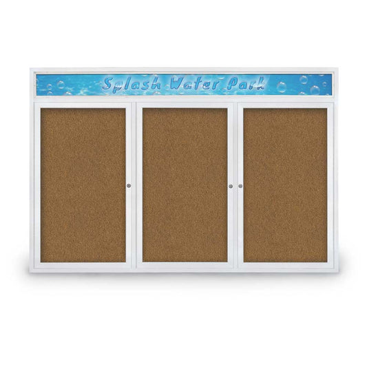 UV434H Uvp Inc. Corkboard Enclosed Traditional Style Mitered Satin Aluminum Frame, Triple Door With Header